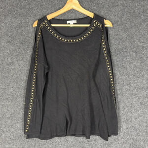 Westport Sweater Pullover Women L Large Black Knit Cold Shoulder Long Sleeve